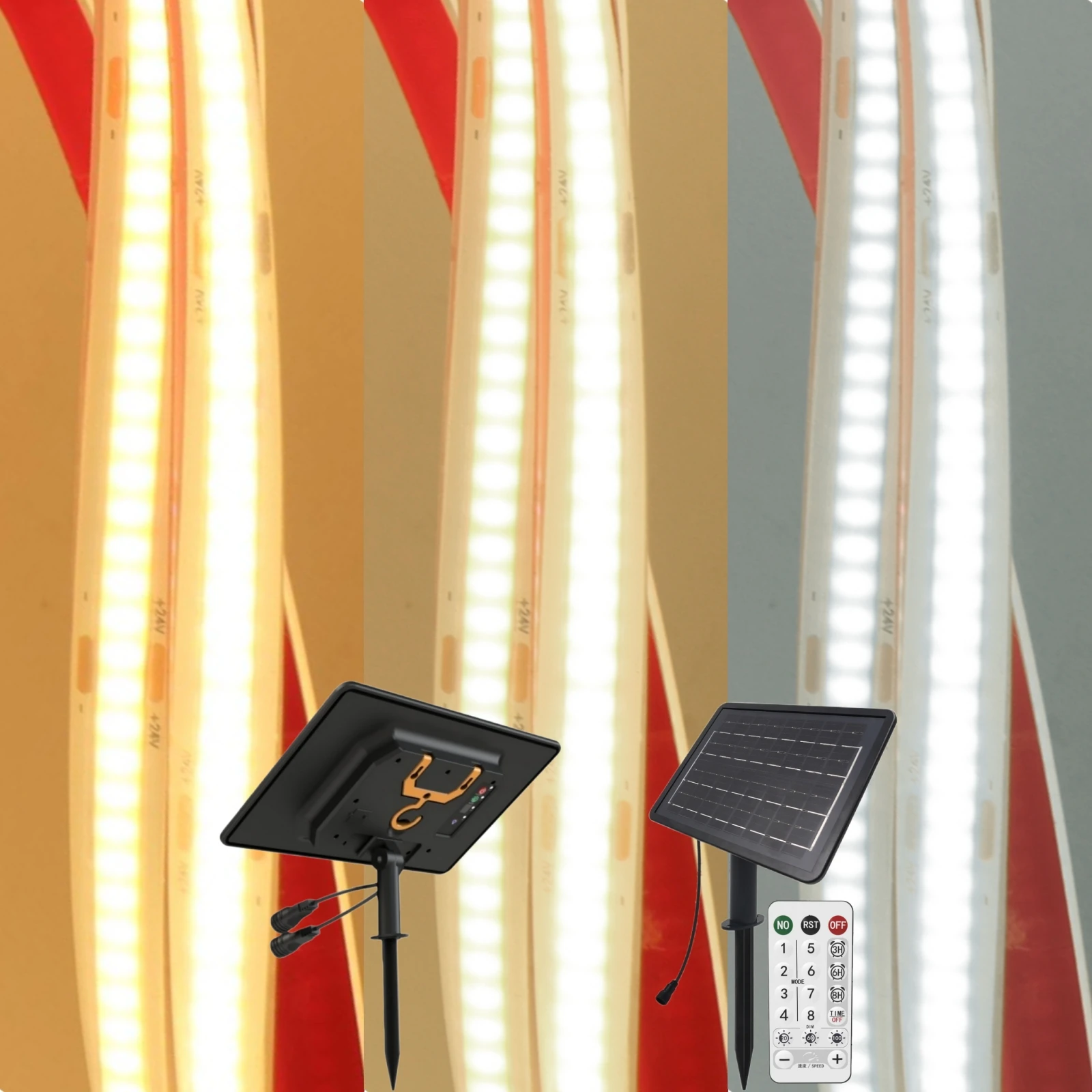 

24V Solar COB Neon Strip LED Lights with Self-Adhesive Tape Outdoor 320LDs/m Linear Lighting RA90 High Density Flexible Ribbon