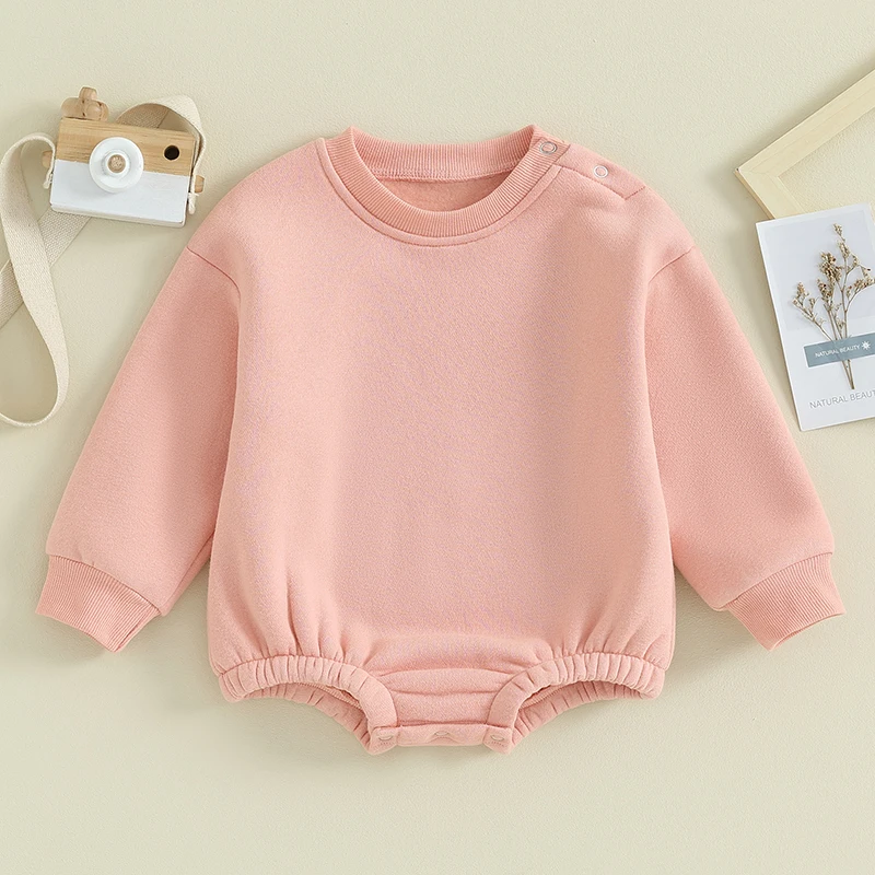 Baby Fleece Bodysuit Infant Boys Girl Solid Color Round Neck Long Sleeve Sweatshirt Jumpsuit Toddler Fall Clothes Streetwear