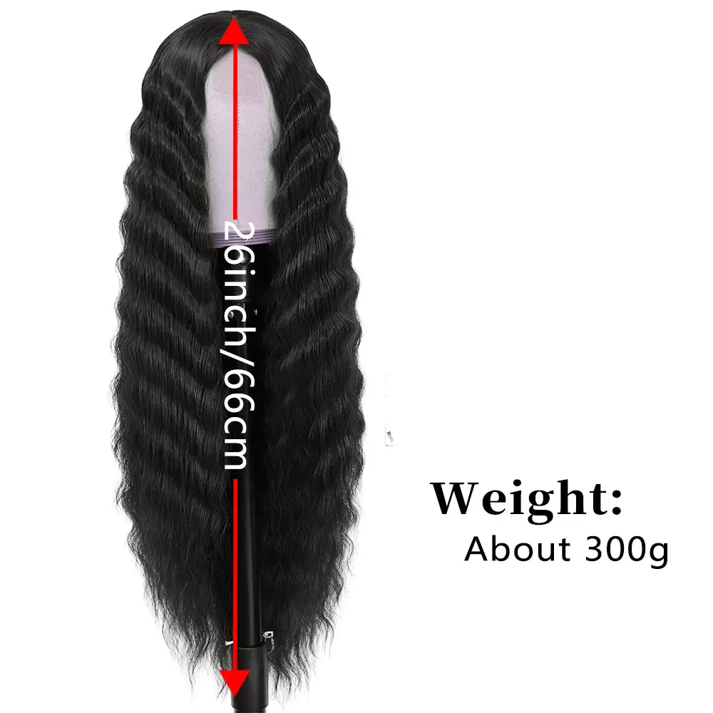 

Синтетические черные женские 26-дюймовые вьющиеся парики для женщин, средняя часть, вьющийся парик, длинная глубокая волна для женщин, парик для повседневного использования на вечеринке