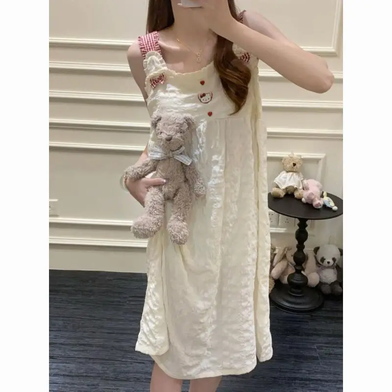 Hot Selling Summer Cool Breathable Nightgown Women's Pajamas Set Kawaii Cartoon Summer Pajamas Student Home Wear Bathrobe