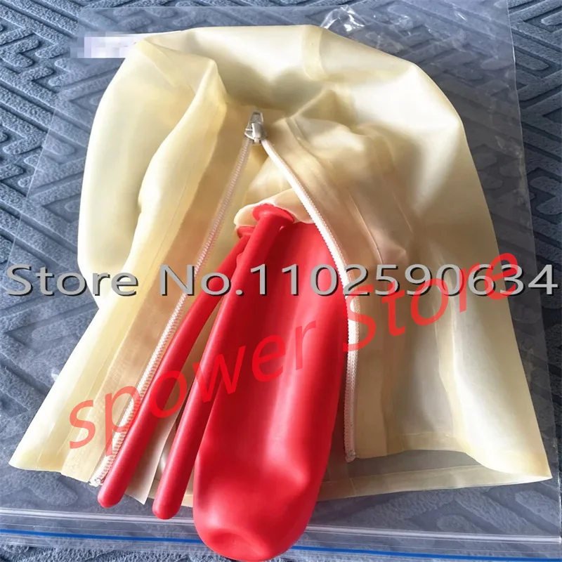 Natural Latex Full Head Latex Hoods Rubber Mask Fetish Cosplay Mask with Nose Tube Mouth Sheath Back Zipper Club Wear