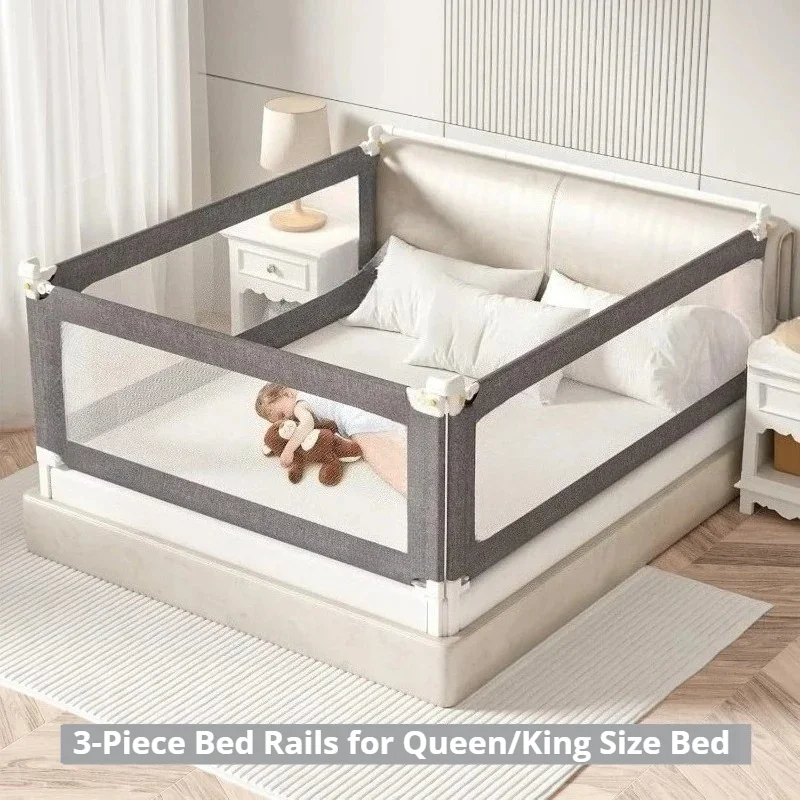 3pcs Bed Safety Rail No-drill Baby Guardrail Anti Fall Bed Barrier Adjustable Bed Safety Fence Suitable for Queen King Size Beds