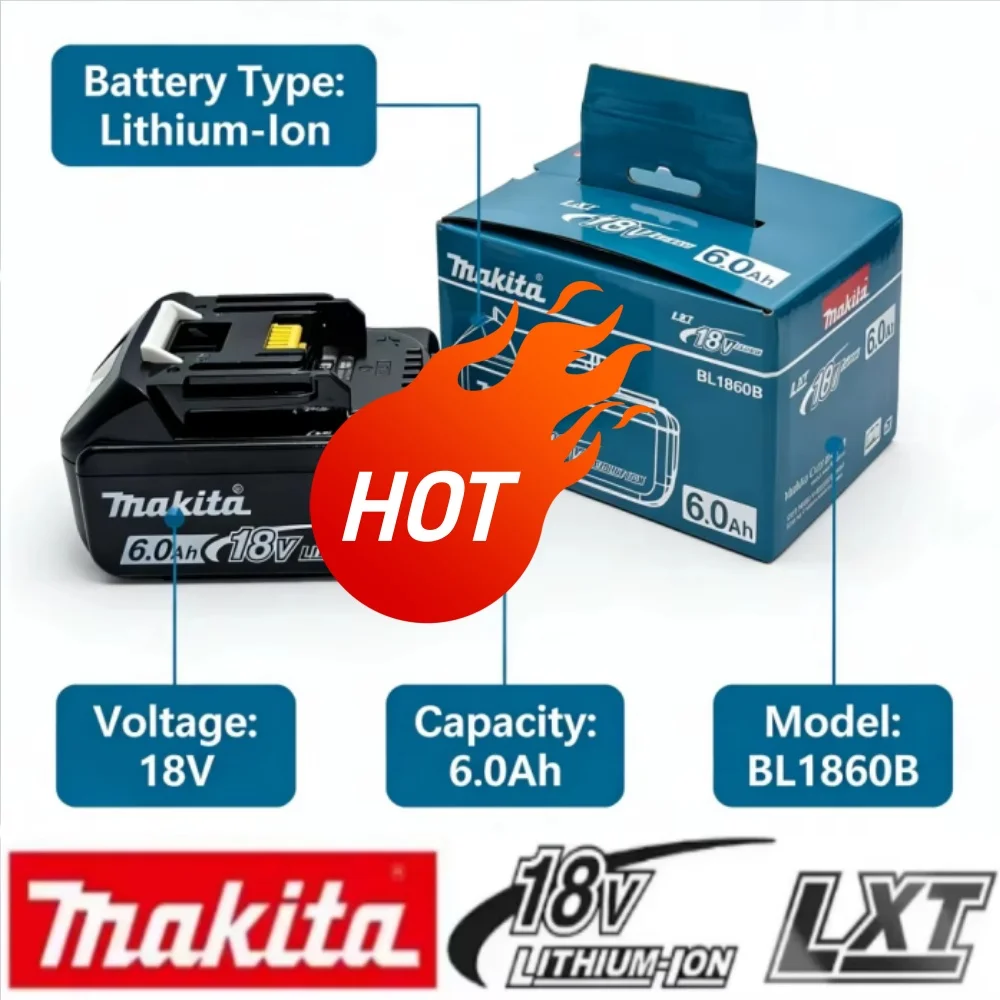 Makita 18V BL1860B Rechargeable Lithium-Ion Battery 6Ah High-Performance 6000mAh Power Tools Replaceable Battery