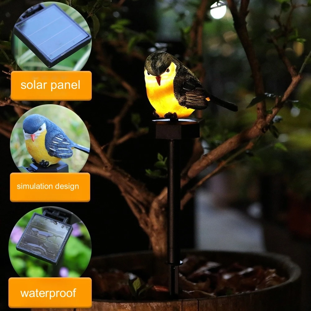 

Garden Decor Bird Figurine Solar Light Outdoor Stake Patio Yard Art Lawn Ornaments Porch Cute Decorations Outside Mom gift