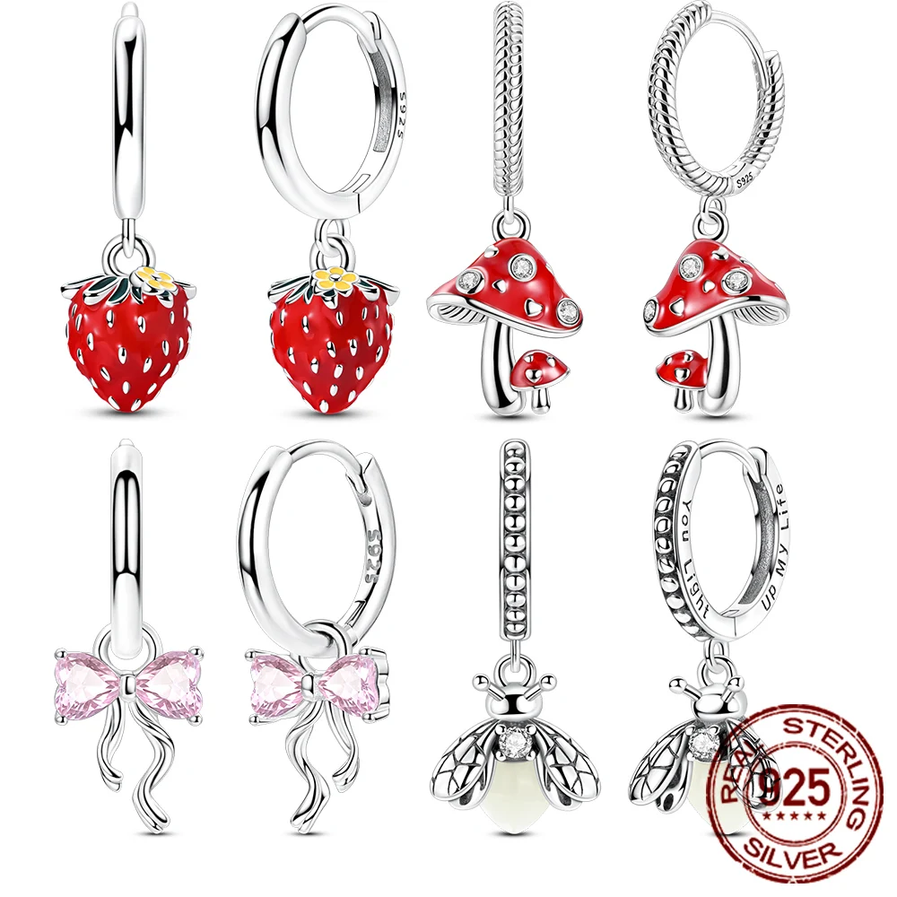 

Sparkling Woman Hoop Earrings 925 Sterling Silver Bow Firefly Zirconium Earrings for Women Jewelry Anniversary Gift