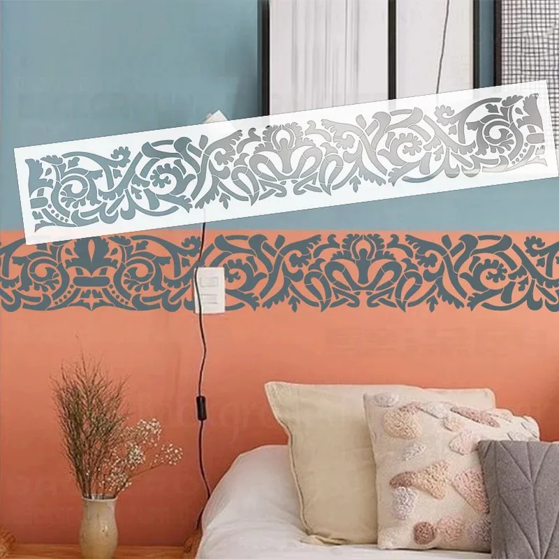 

Трафарет настенный для рисования 80-120 см, шаблон для декора для краски, мебельная шпаклевка, граничная рамка в стиле барокко, рококо, винтажное украшение для дома