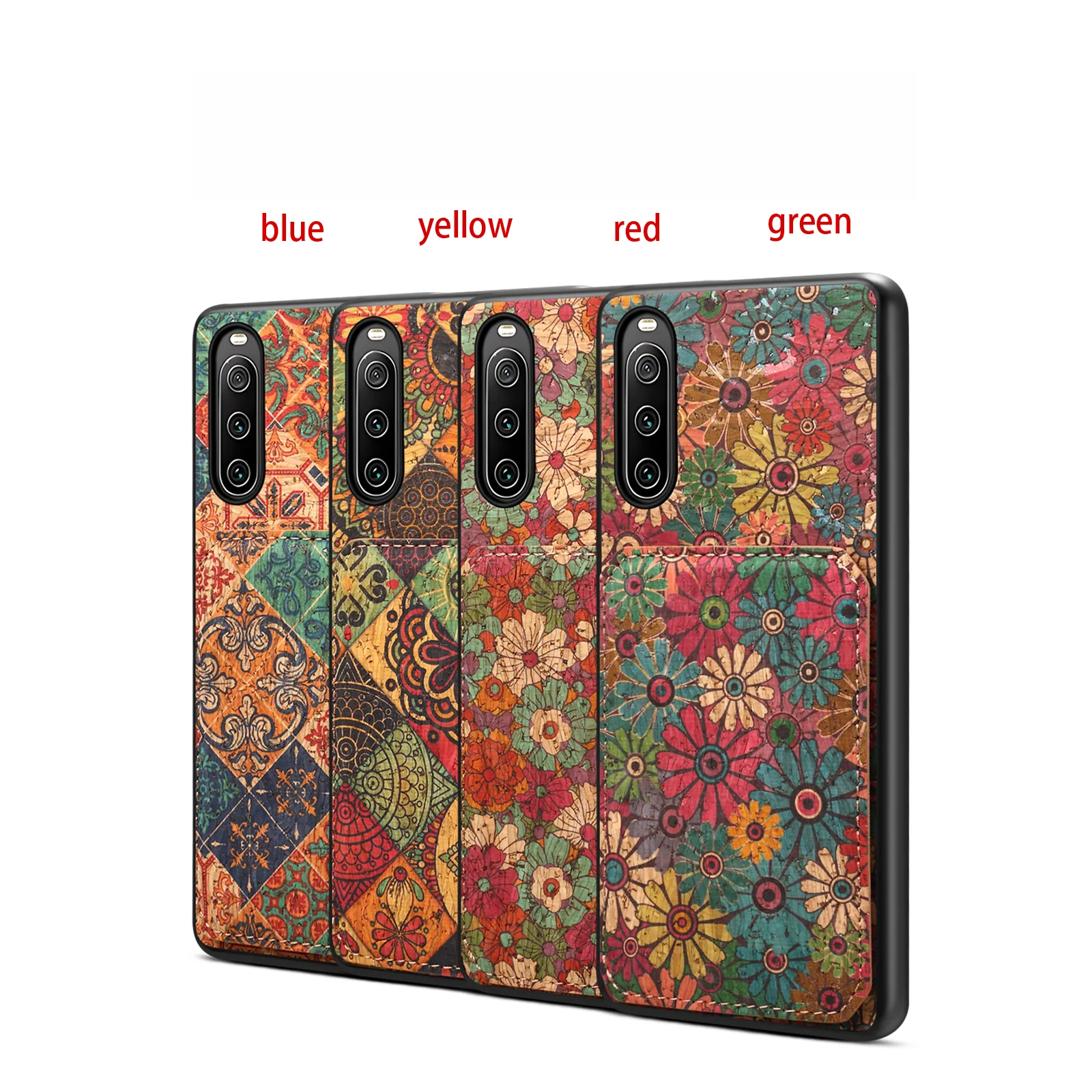 Denior Boho Floral Cork Wood Phone Cover Suitable for Sony Xperia 1 VII With Hidden Card Pocket Foldable Stand Shockproof Case view 6