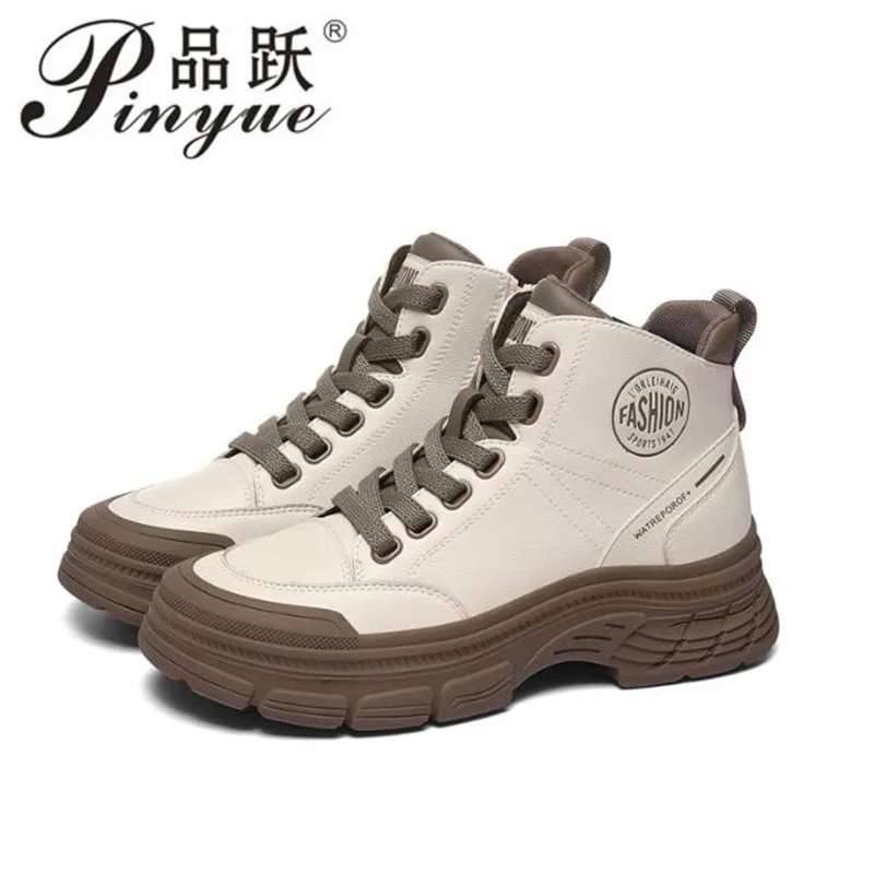 Women dermis Ankle Boots Thick Sole Non-Slip Round Toe Zippers Casual Shoes High-top Sneakers Woman Big Size 34-40