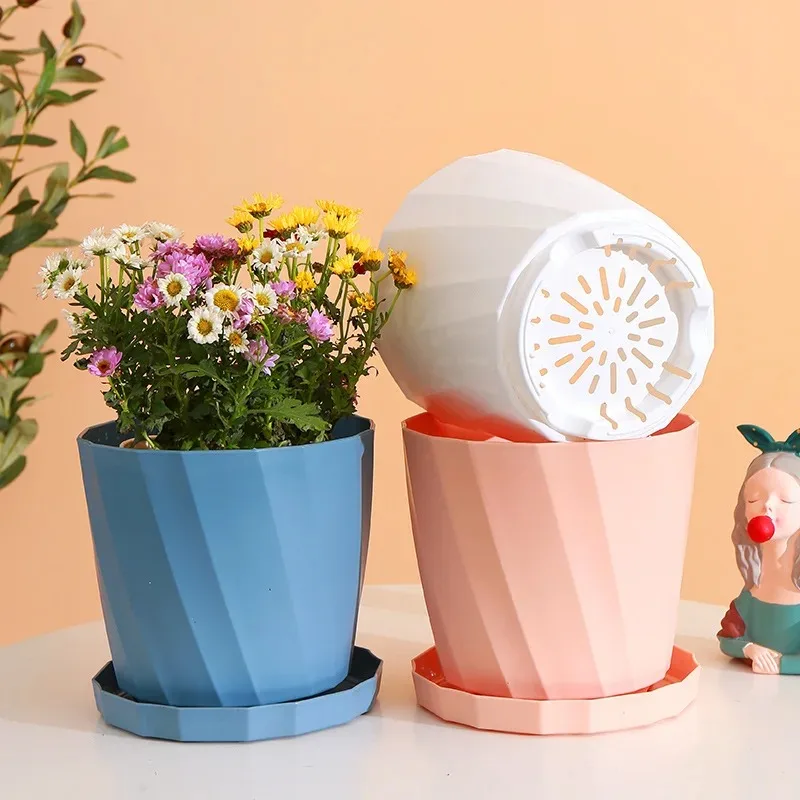 Simple Imitation Porcelain Plastic Flower Pot Round Thickened Large Flower Pot Resin Plastic Set