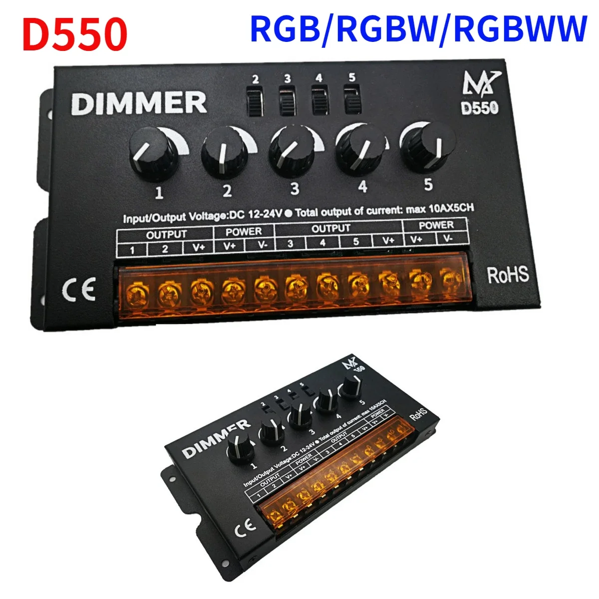 RGBW RGBWW 노브 LED 조광기 컨트롤러, D550, 10A x 5CH, RGB, RGBW, RGBWW, LED 스트립 램프 모듈 조명 DC5-24V 적합