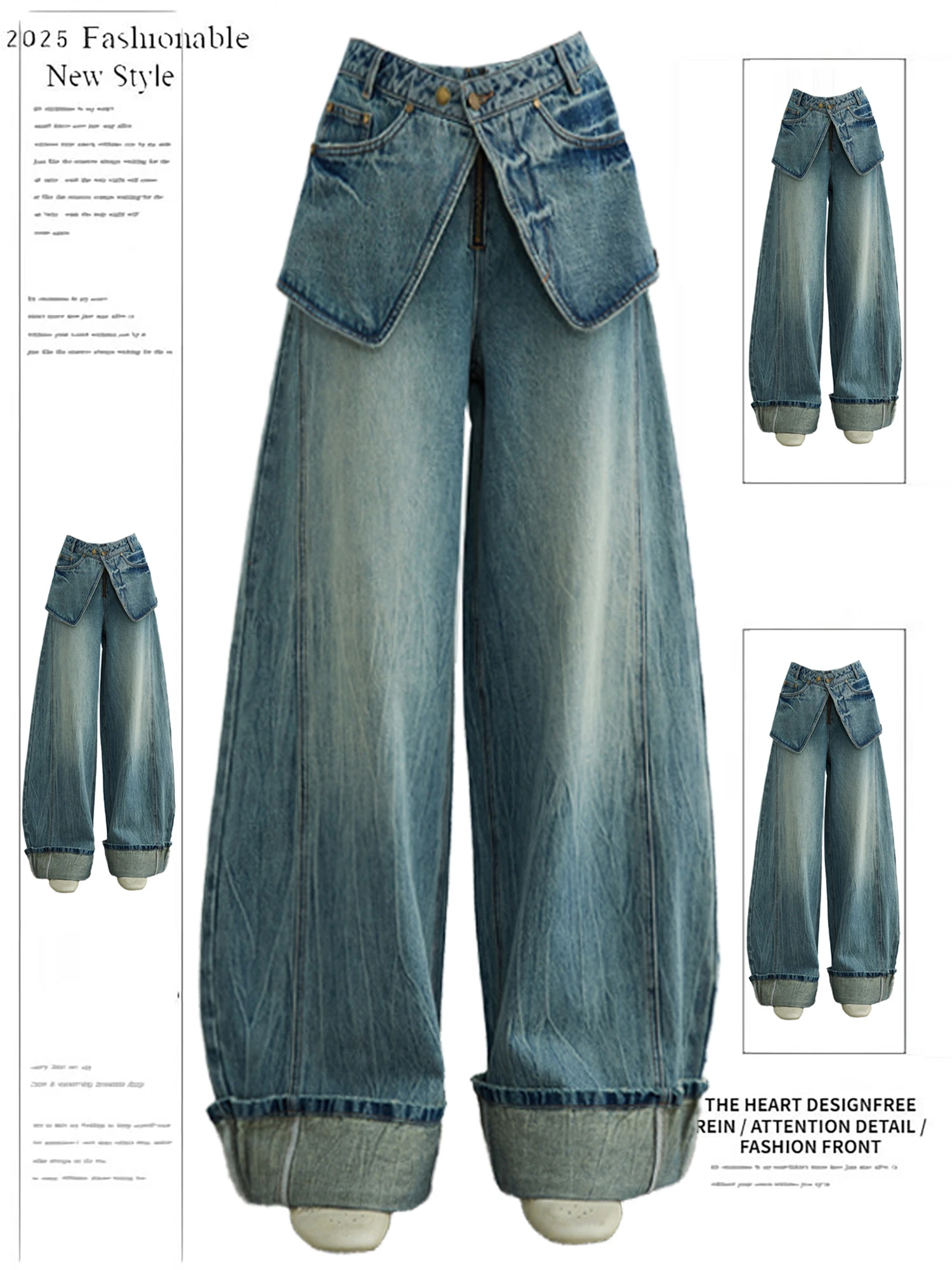 

Y2K женские ультраширокие джинсы с высокой талией, винтажные потертые уникальные мешковатые джинсовые брюки с перекрытием на талии, уличная одежда, мода 2023 г.