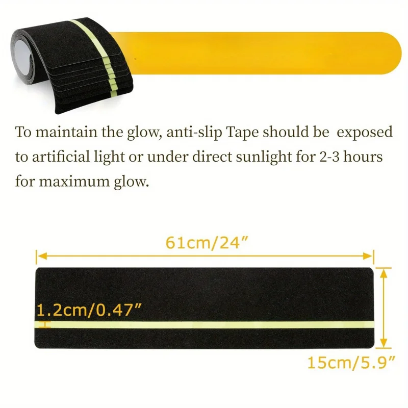 6Non-Slip Night Glow Striped Grip Tape，High Friction Deck Waterproof Anti-Slip Tape for Outdoor Basement Stair Step，the Size Is1