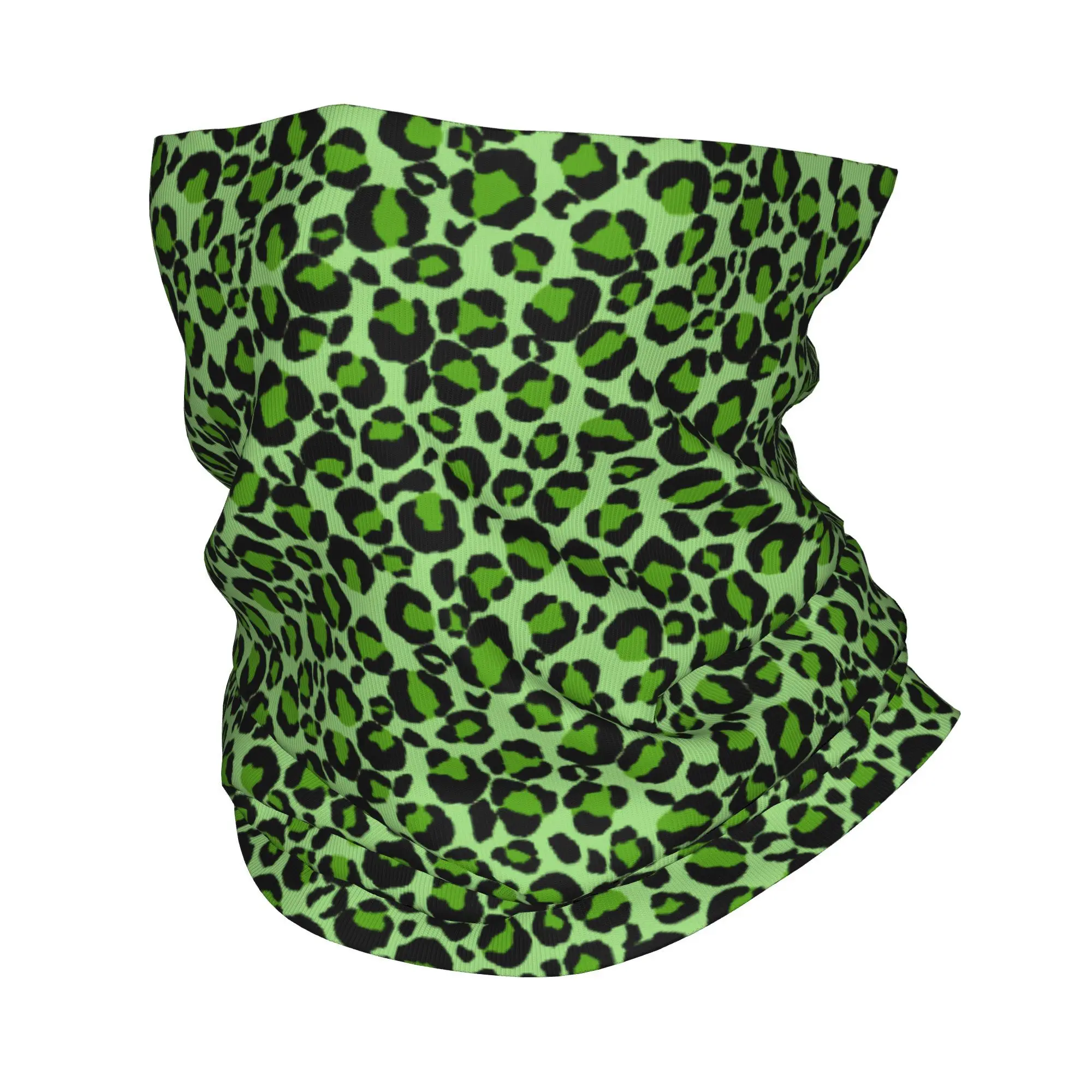 Custom Green Leopard Cheetah Skin Printed Bandana Winter Neck Warmer Windproof Wrap Face Scarf for Hiking Animal Gaiter Headband