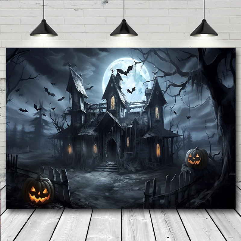 Halloween Backdrop Horror Moon Night Scary Cemetery Pumpkin Lantern for Kids Adult Family Party Decor Photography Background