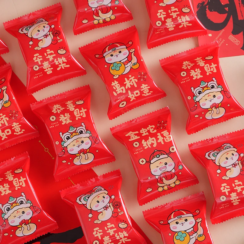 100Pcs Chinese New Year DIY Red Snowflake Crispy Nougat Packaging Baking Cookie Candy Sealed Bags Party Decoration