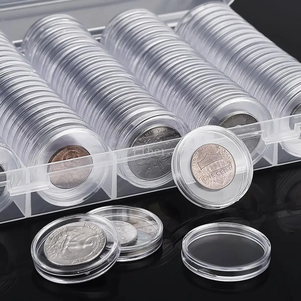 100Pcs Clear Coin Capsule Holder Case 27mm 30mm Transparent Collectable Coin Storage Box for Commemorative Coin Medal Container