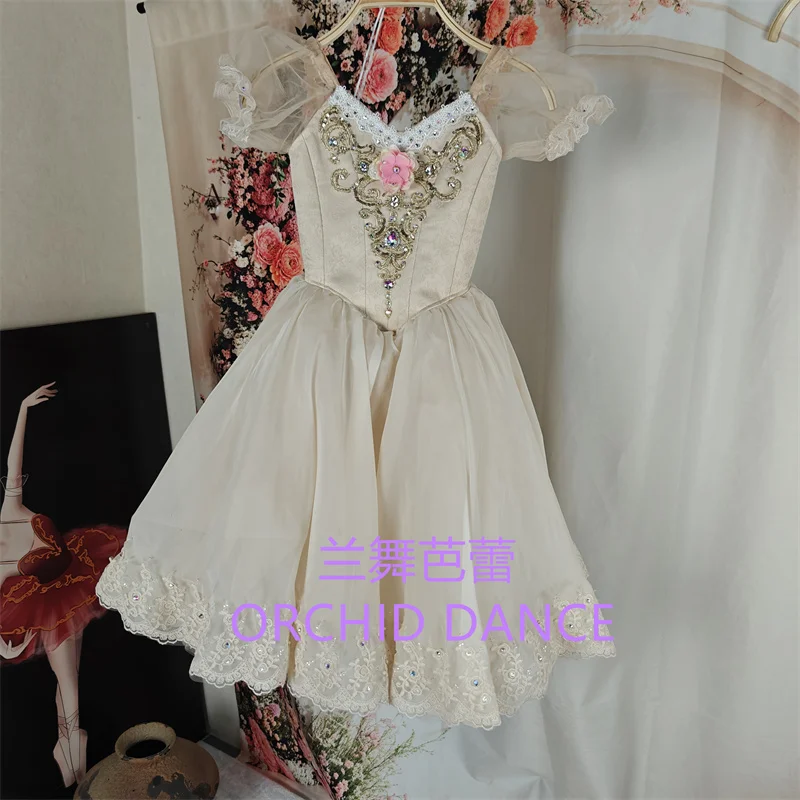 

BT01728 Высокое качество, индивидуальный размер, детская одежда для балета и танцев для девочек, кремовое длинное романтическое платье-пачка для девочек