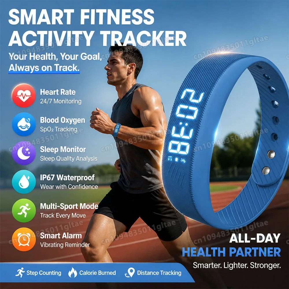 Smart Bracelet LED Digital Waterproof Smart Clock Smartband Running Pedometer Monitor Smart Band Vibration Alarm Reminder HT30