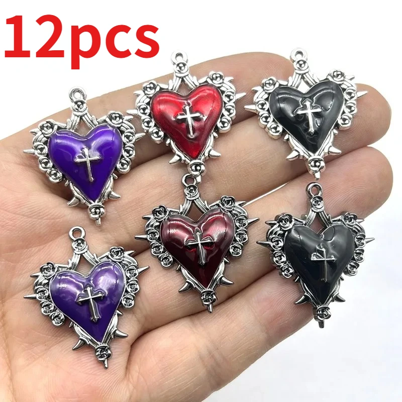 12PCS Retro Dark Style Charms Personalized Cross  Pendant for DIY Necklace Bracelet Accessories