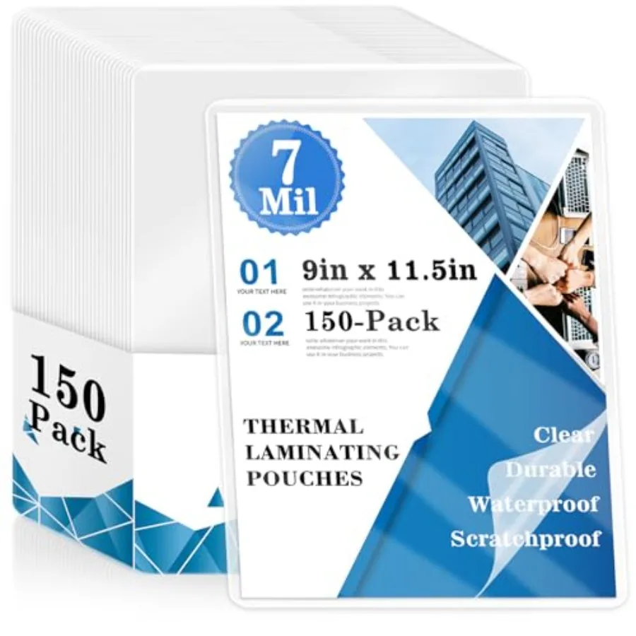 

1 упаковка термоламинирующих пакетов толщиной 7 мил, подходят для ламинирования бумаги формата Letter (8,5 × 11 дюймов), толстые прозрачные пластиковые листы для ламинирования.