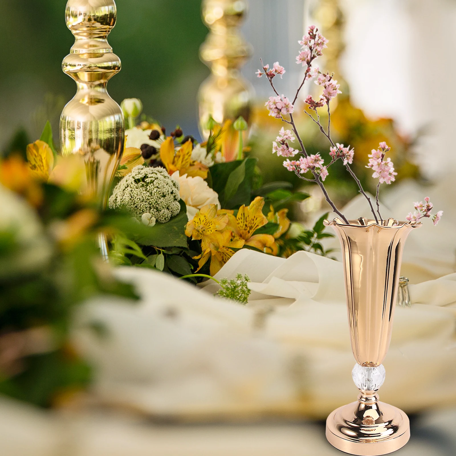 

Metal Vase Trumpet Decoration Tabletop Gold Vases European Style Flower Iron Arrangements Decorative