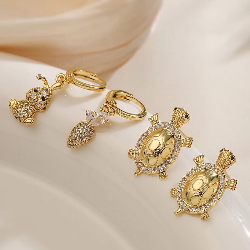 GANPUP Exquisite glänzende Zirkonia-Schildkröten-Ohrstecker für Frauen, neue modische trendige Ohrschmuck-Geschenke für Partys. – Detail 3