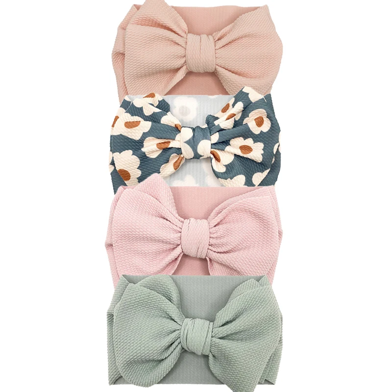 4Pcs Baby Girls Headbands Cute 7'' Big Wild Hair Bow Elastic Hair Band For Children Printed Turban Kids Summer Hair Accessories