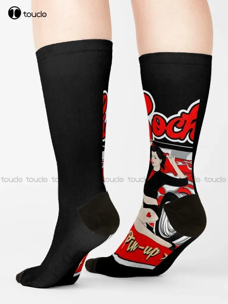 Pin Up Girl Rockabilly Music Hot Rod Sock Hop Rocker Vintage Classic Rock And Roll Socks Black Socks Women Christmas Gift Custom