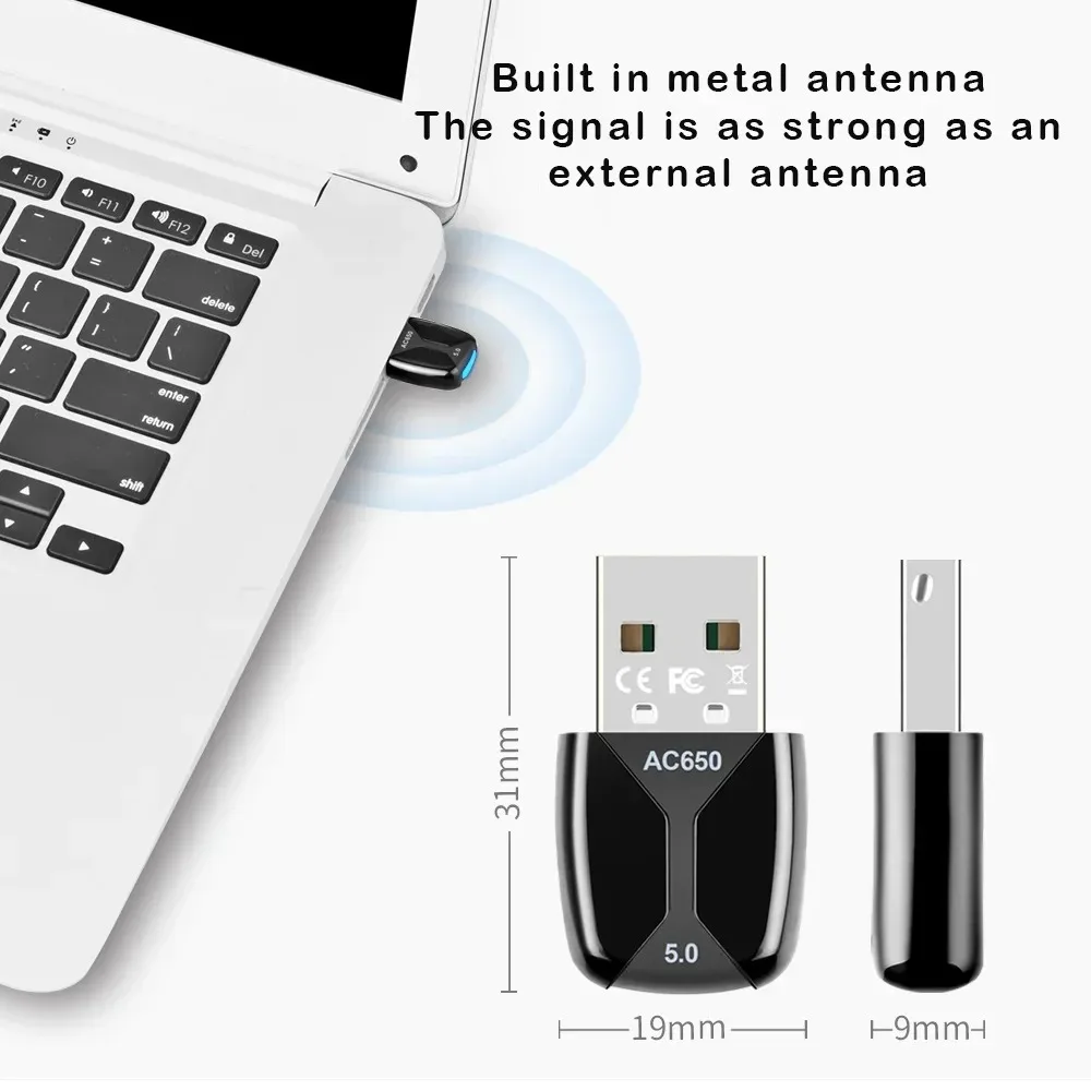 650Mbps USB Wifi Adapter Dual Band 2.4G/5.8Ghz Network Card Wireless Ethernet Card WIFI Lan Adapter Receiver for PC Laptop