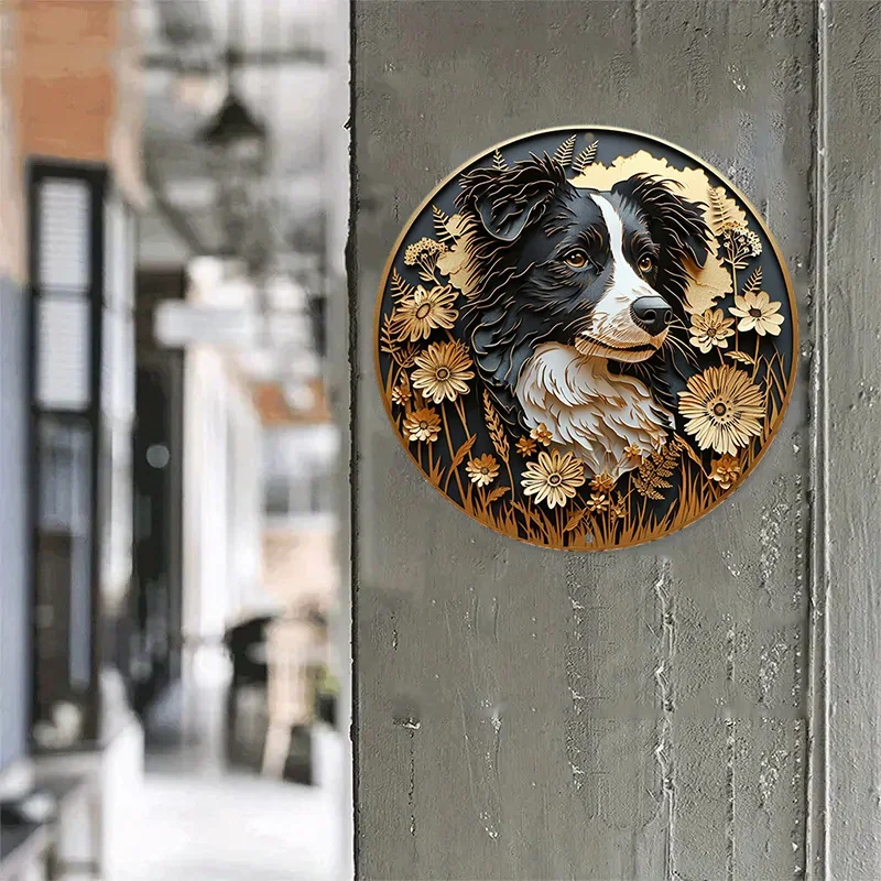 Papercut Art Painting Round Wreath Decorative Sign Bedroom Decor Father\'s Day Gift Border Collie Theme Decoration wall decor