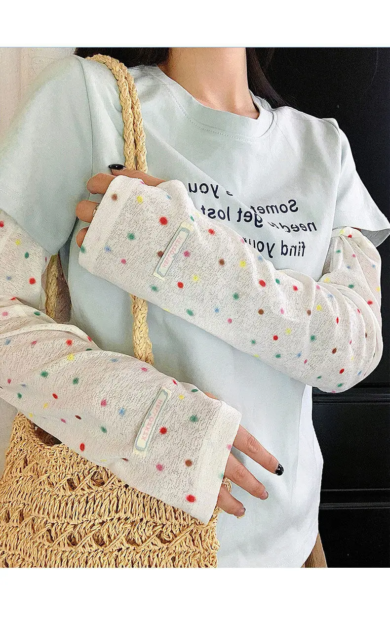 Niedliche bunte Stern-Armstulpen für Damen, atmungsaktiv, UV-Schutz, gepunktet, für Sommer, Fahren, Radfahren, Freizeitkleidung, Kawaii-Ärmel – Detail 2