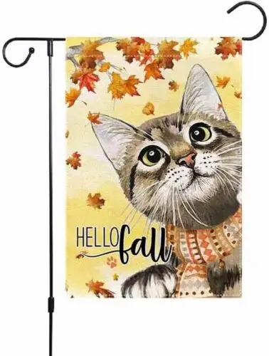Hello Fall 12x18 Inch Small Garden Flag Vertical Double Sided,Thanksgiving Cat KKL AAL HHM WZZ yyi