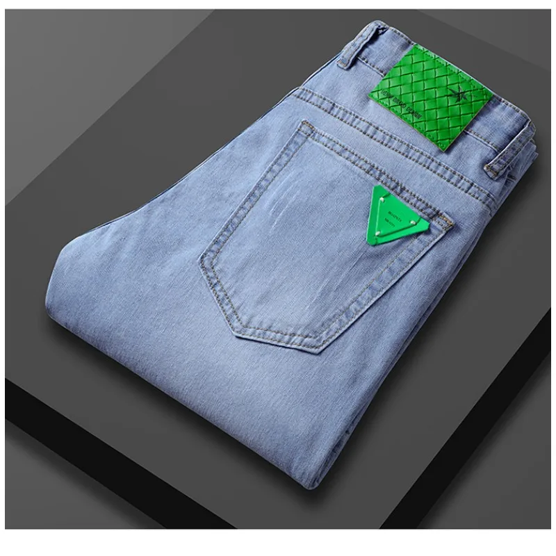 High-end luxe jeans slanke broek met rechte pijpen zomer slanke casual broek streetwear heren