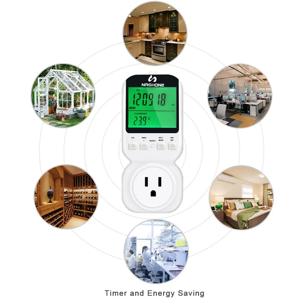 Nashone Multi-function Thermostat Timer 220V Digital Temperature Controller Socket Outlet With Sensor Probe 7-day Programmable