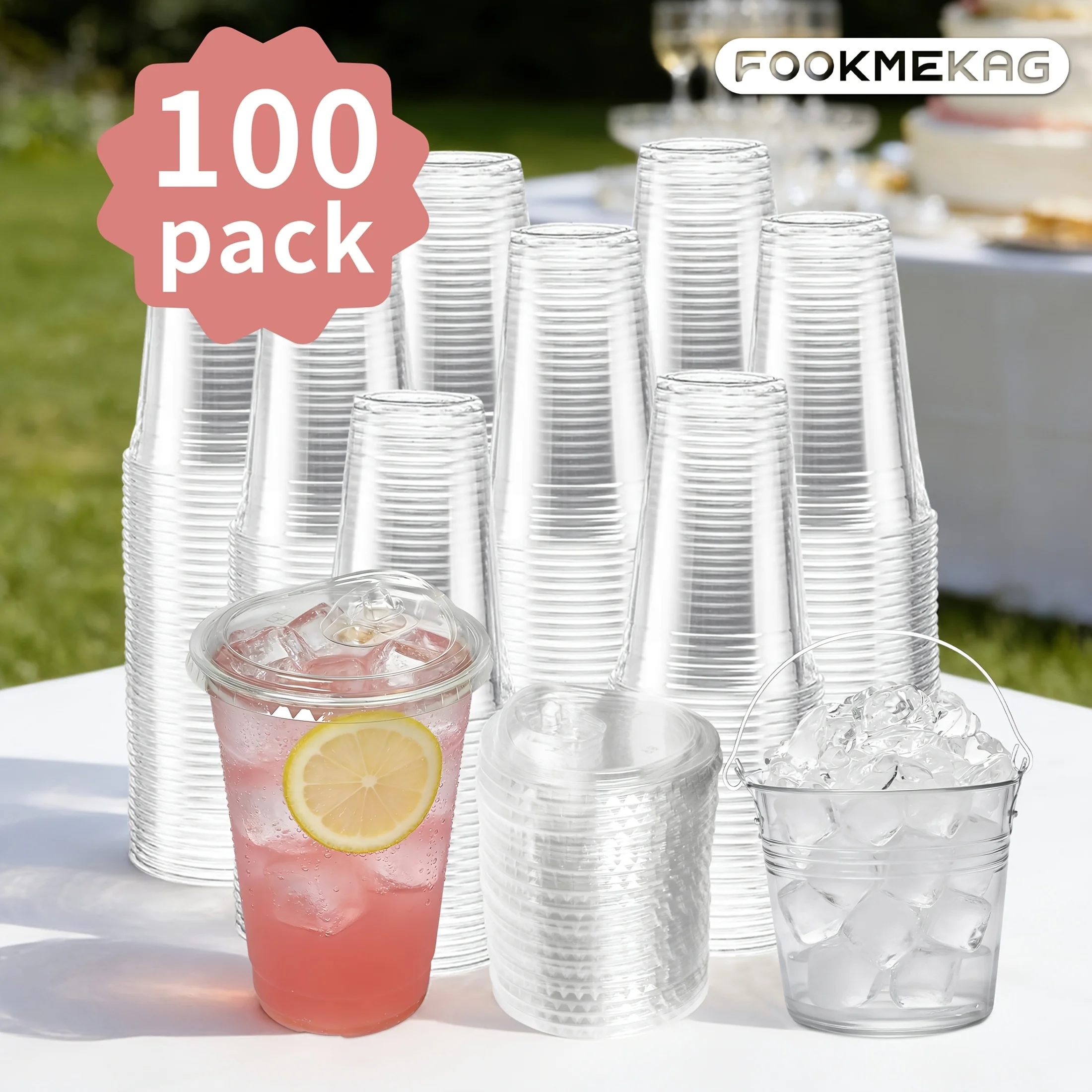 

us100 Pack - [12oz, 16oz, 20oz, 24oz Plastic Cups with Lids and Straws], Disposable Clear Plastic Cups with Lids for Iced Coffee, Smoothie, Milkshake, and Cold Drinks, Suitable for Halloween and Christmasd