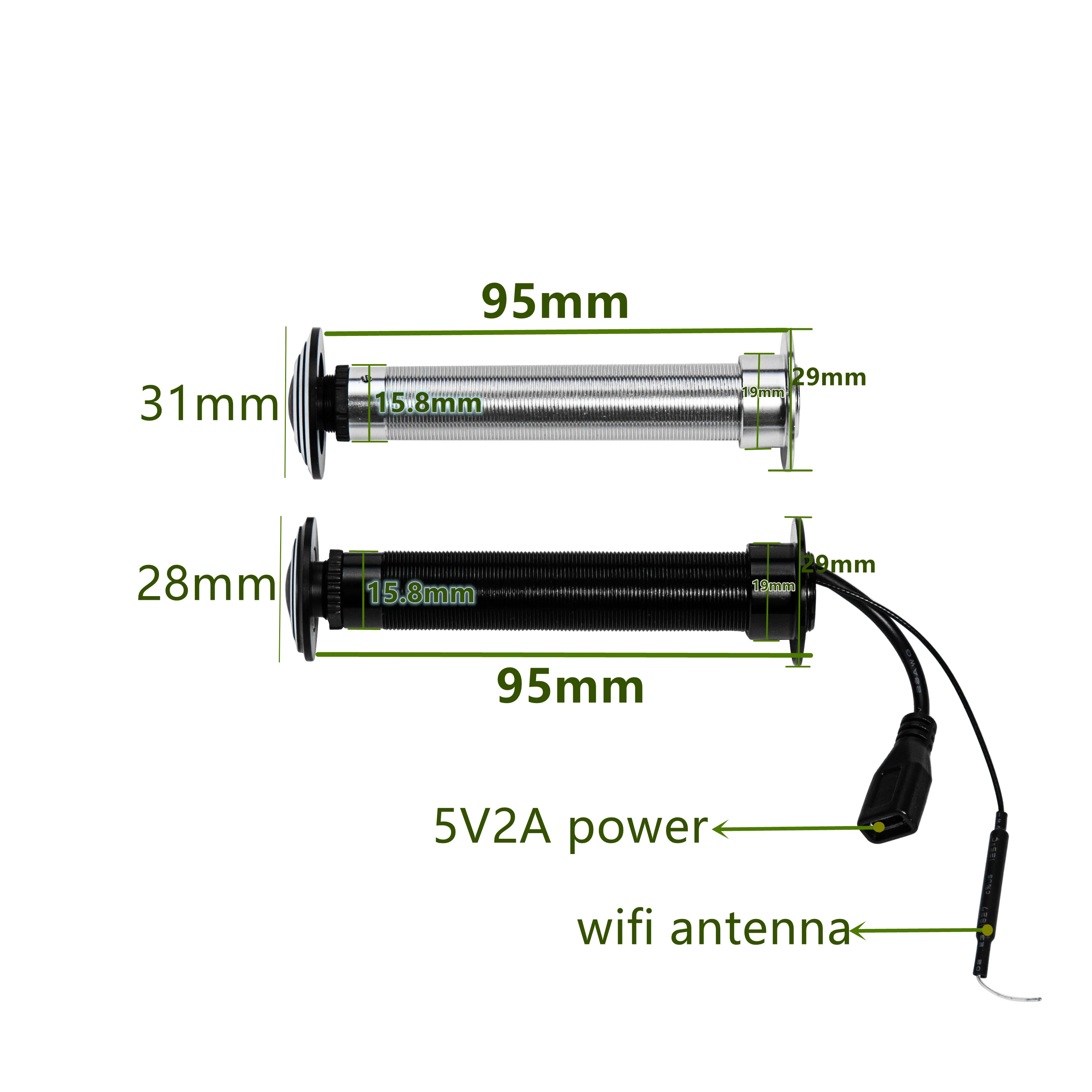 กล้องตาแมวประตู 16 มม. รองรับ Wifi 5G 2.4G TUYA เส้นผ่านศูนย์กลาง 15.8 มม. มุมกว้าง กล้องวงจรปิดไร้สายสำหรับประตู รองรับ P2P ONVIF