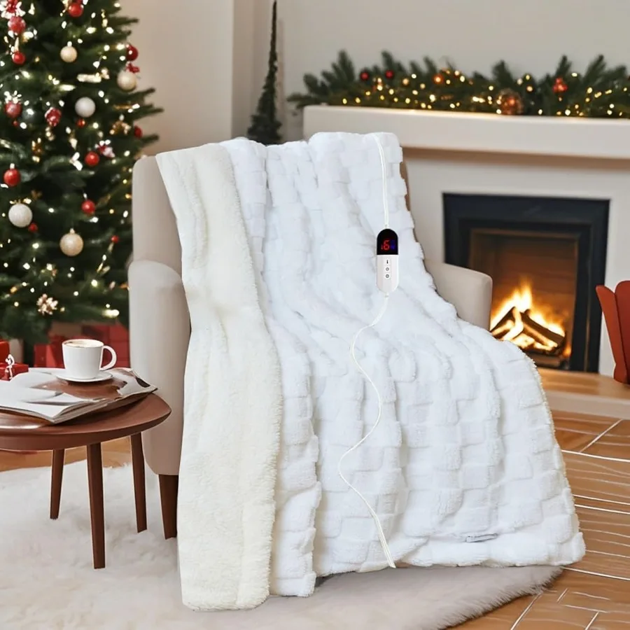

Electric Blanket Dual Control Heated Blanket Flannel with 6 Heat Levels 10 Time Settings Soft Thicken Heating Blanket with ETL
