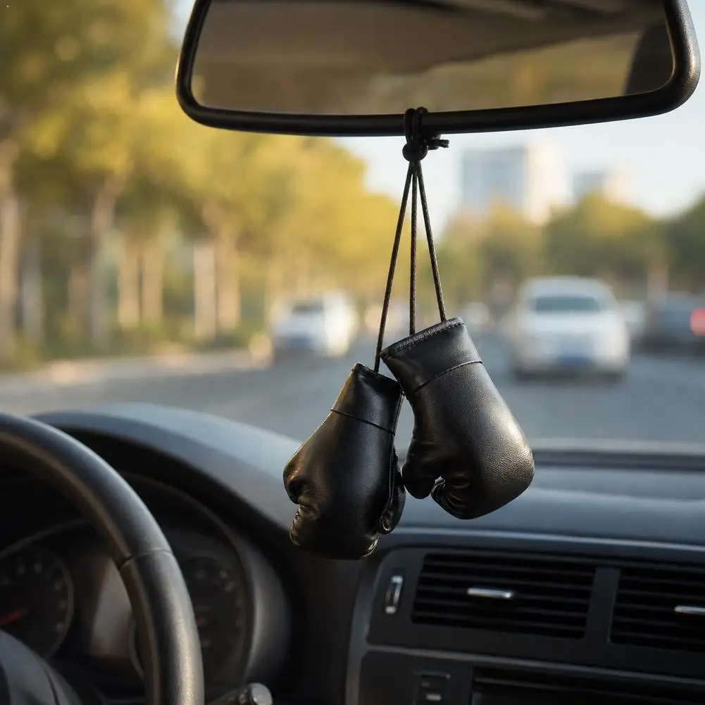 1 Pair Car Boxing Gloves Hanging Ornament Leather Auto Rearview Mirror Pendant DIY Car Accessories Interior Cool Decoration