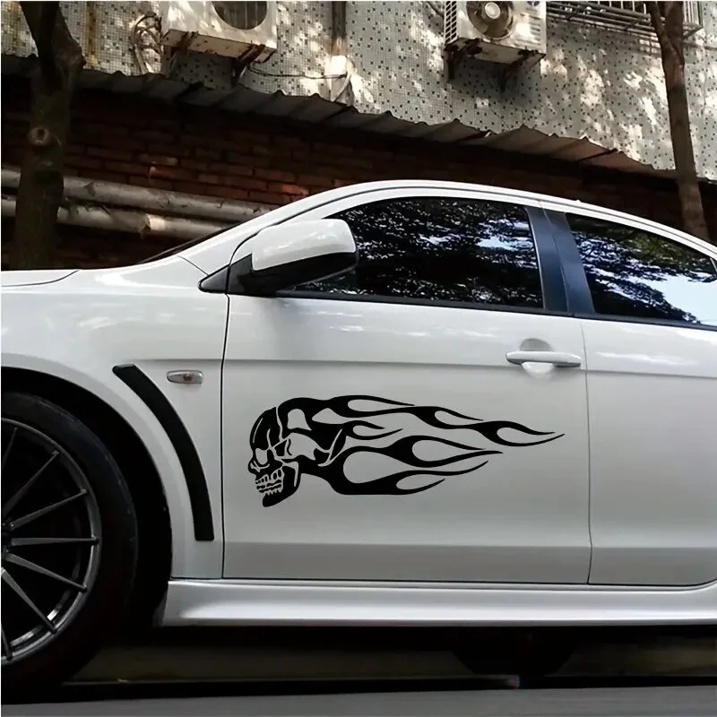 2Pcs Skull Flames Badge Car Stickers, Fashion Waterproof Vinyl Decal Car Styling Decoration Accessories Auto Sticker