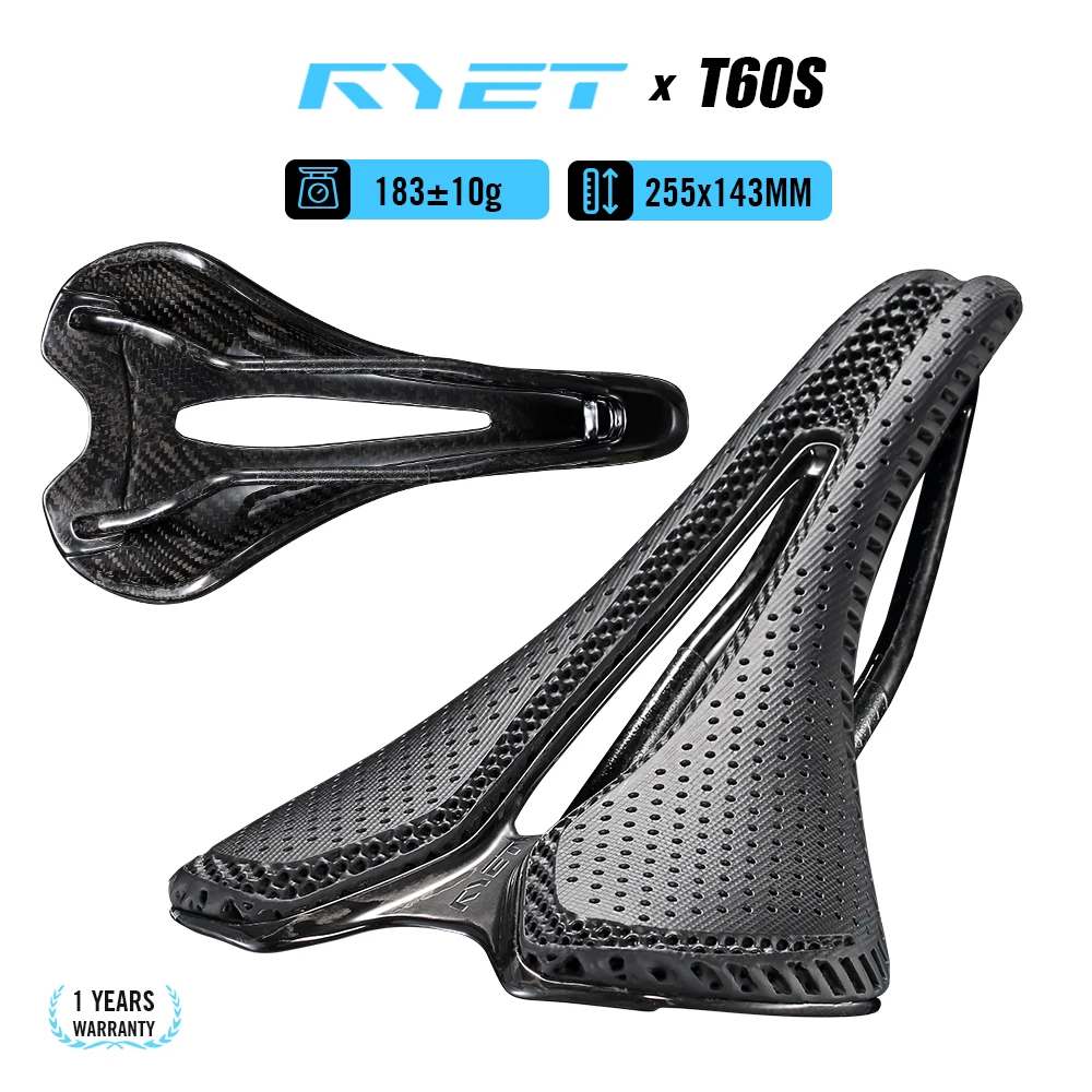 

RYET Carbon Saddle, 3D Printed Top Aero Comfort EVA Padding Ultralight Racing Bicycle Seat for MTB/Triathlon/Road/Gravel Racing