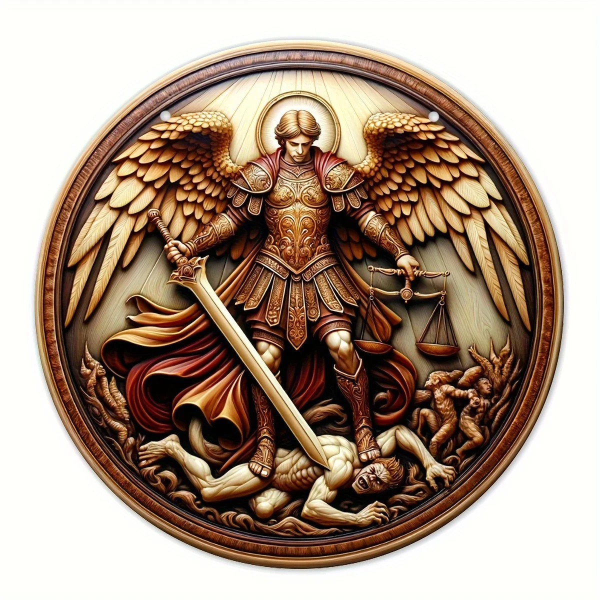 Imitation Wooden Wall Hanging Home Decoration (7.87inch * 7.87inch), St. aluminum Michael The Archangel Sign, Bless Sign