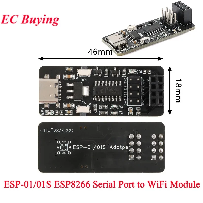 2pcs/1pc ESP-01/01S Wireless Transparent Transmission ESP8266 Serial Port to WiFi Module Adapter Board Downloader Type-C USB