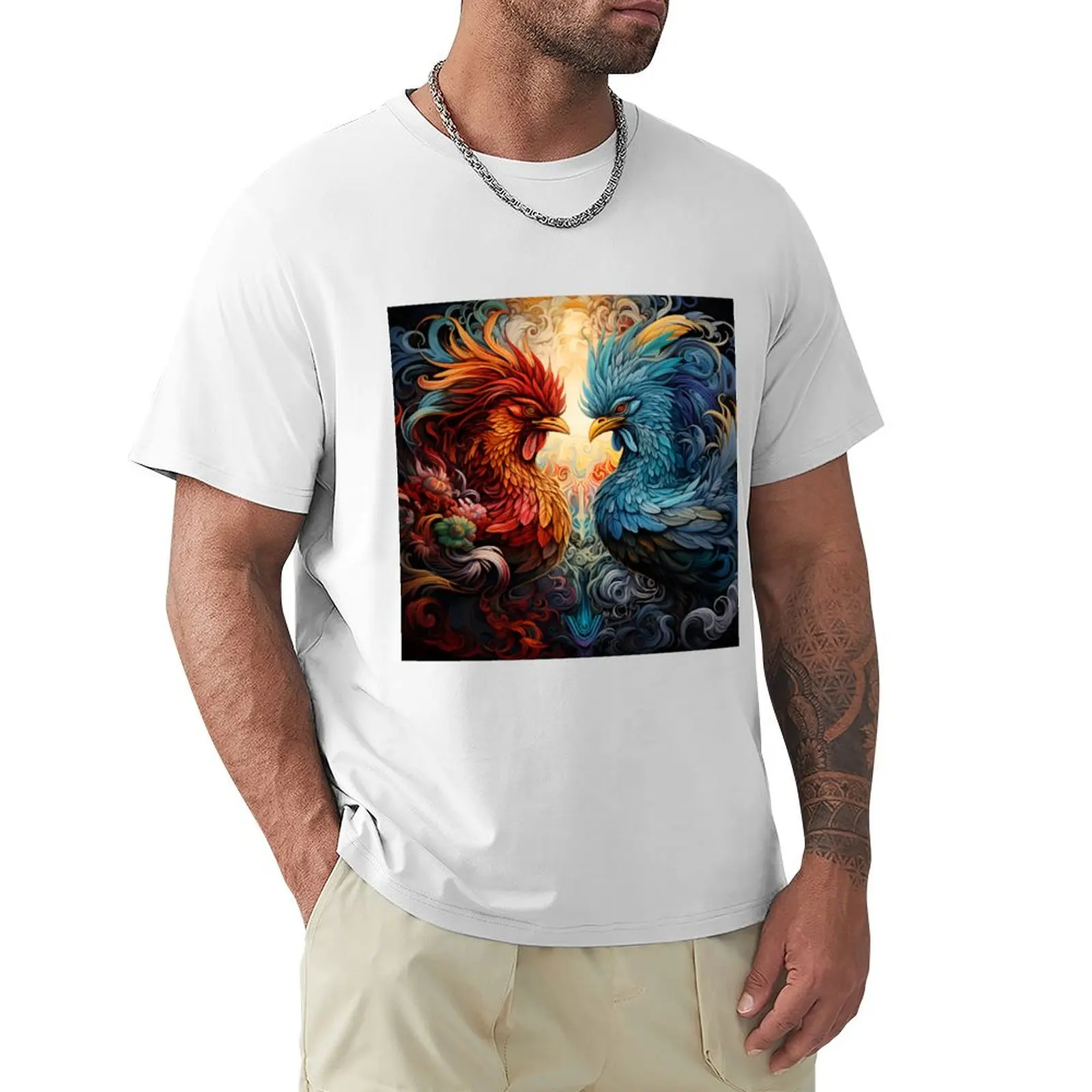 Rooster Fight Art: A Glimpse into Rural Culture and Tradition T-shirt customizeds Blouse hippie clothes t shirts for men