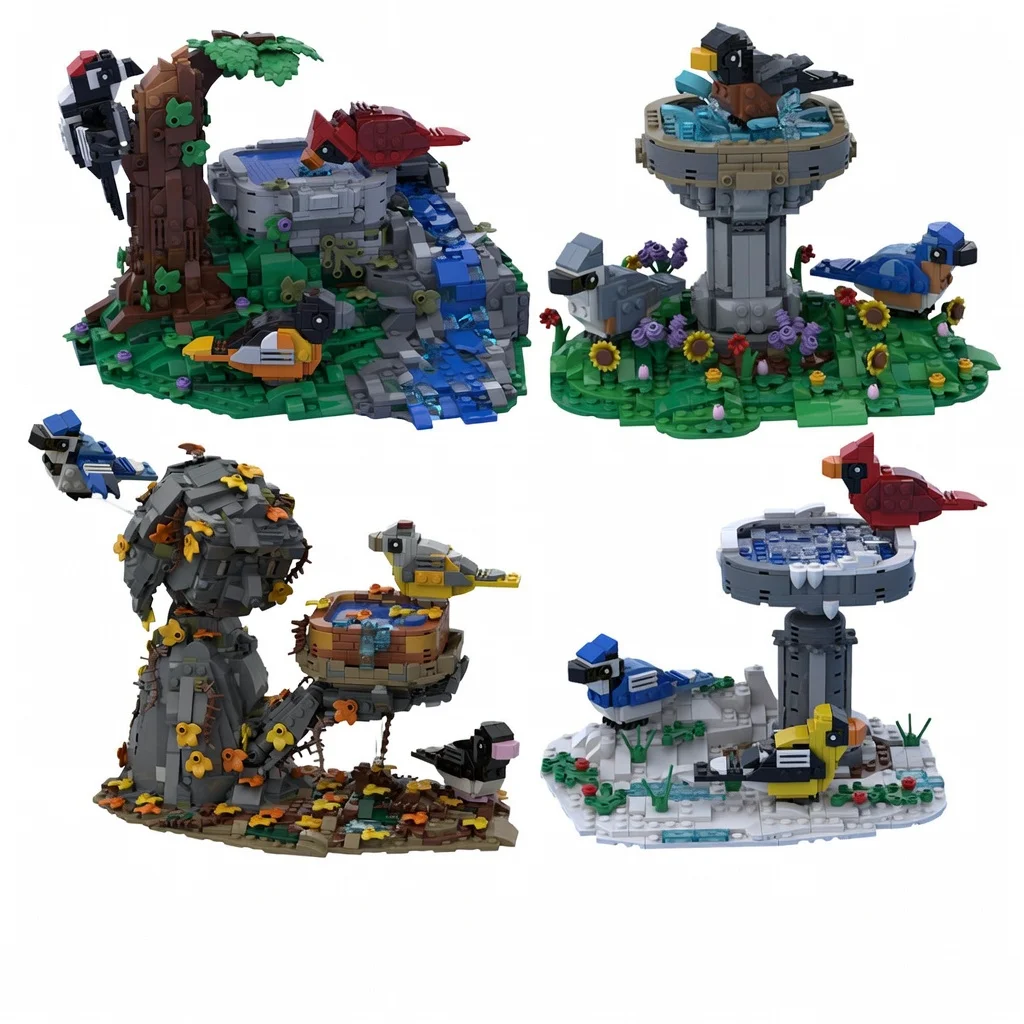 MOC Four Seasons Birds Building Blocks Animal Model Bricks Spring Summer Autumn Winter DIY Educational Toy Gift for Kids Decor
