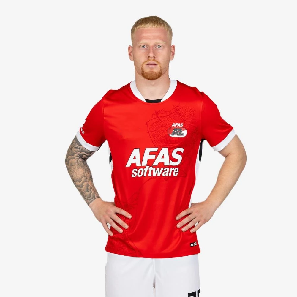 25-26 Eredivisie AZ Alkmaar المنزل لكرة القدم جيرسي الهولندية جيرسي الخريف الرياضة الجافة بسرعة تي شيرت رجالي ملابس الأطفال المحملة #1