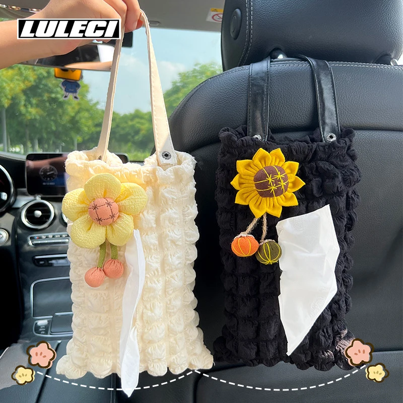 

LULECI Car Tissue Box in Fashion Puffrug Sunflower Car Suspension Seat Back Tissue Pump Creative Car Accessories