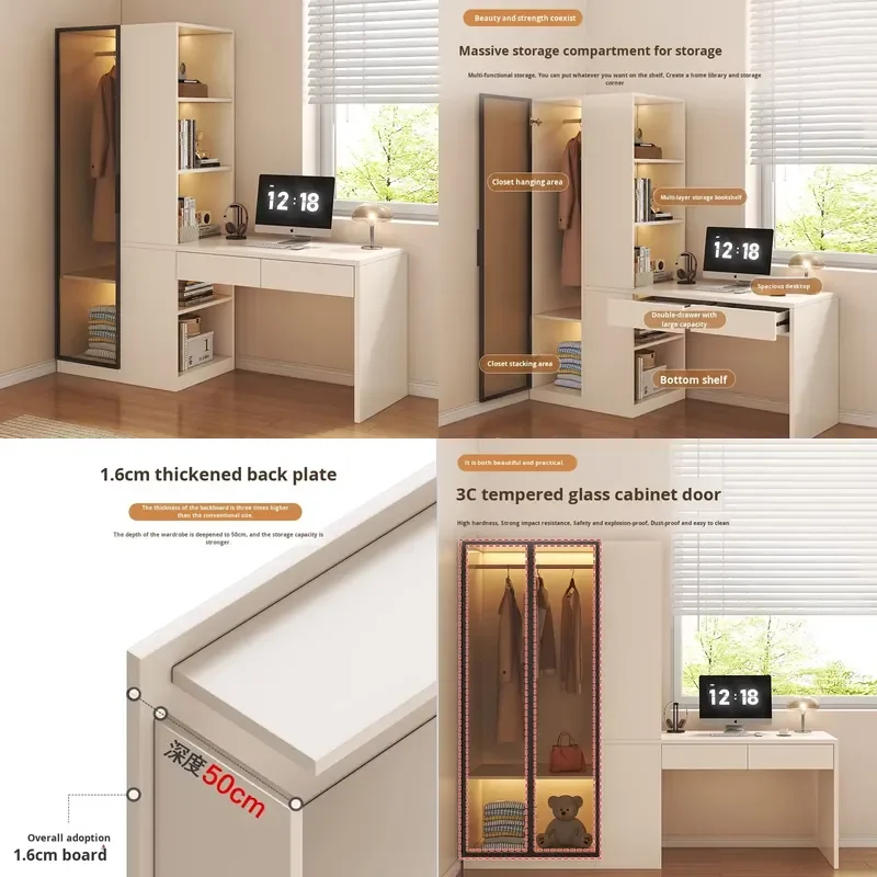 Modern Simple Corner Computer Desk with Integrated Bookshelf for Home Student Bedroom Wardrobe