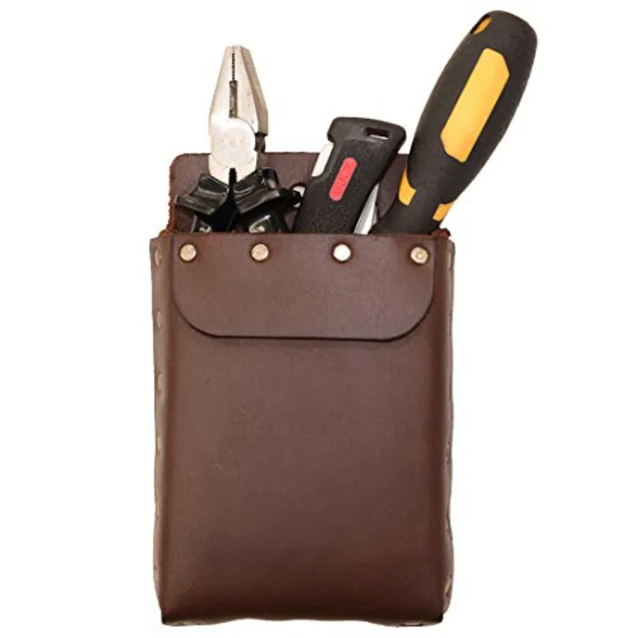

Riveted Squared Tool Pouch for Waist Belt Heavy Duty Case Rustic Tool Organizer Full Grain Leather Handmade Bourbon Brown