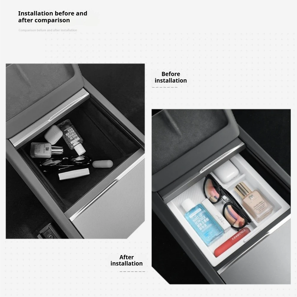 For Tesla New Refresh Model3/Y/YL, Center Console Storage Box, Front & Rear Armrest Organizer, White Interior Mod Accessories