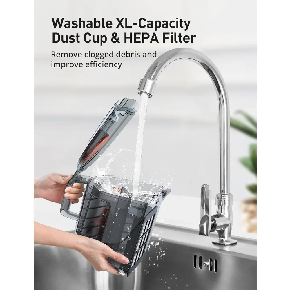 1200W Canister Vacuum Cleaner, 24Kpa Bagless Canister Vacuum, Auto Cord Rewind, Double HEPA Filter, 3.7Qt Large Capacity